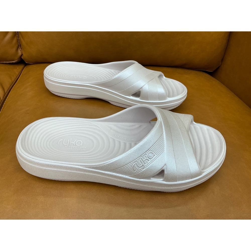 Ryka Refresh Slide Women 10 Rose Pearl Recovery Cross-Band Sandal